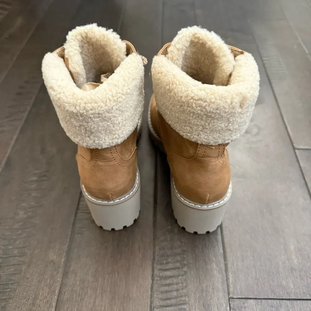 NEW Dolce Vita Russit Ankle Boots Hiking Winter Sherpa Camel 7 DV Women’s